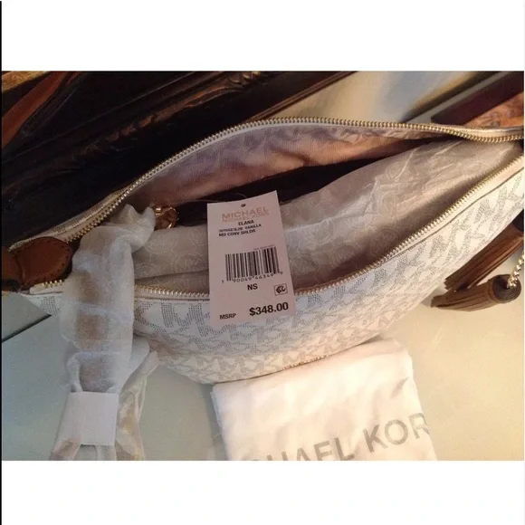 NWT Michael Kors MK Signature Vanilla Elana Convertible Shoulder Bag